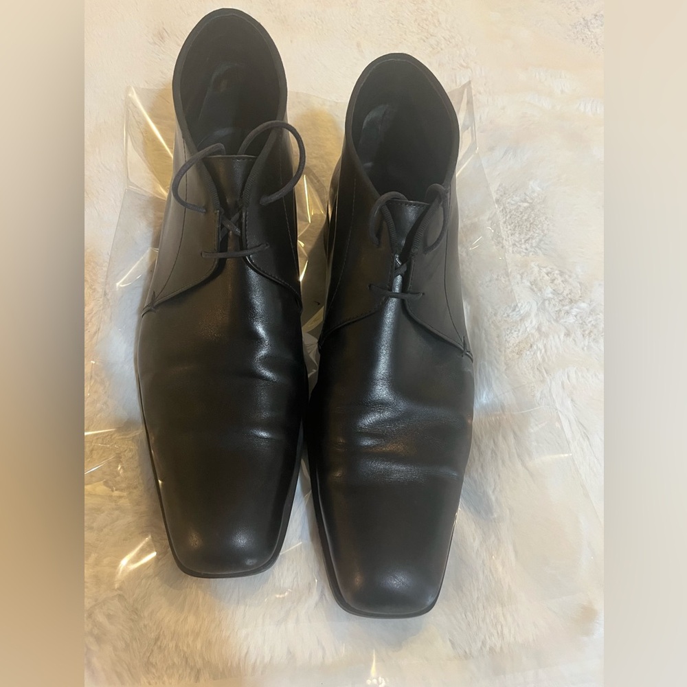 EMPORIO ARMANI Italy Black Leather Lace Up Mens Ankle Boots  45/12